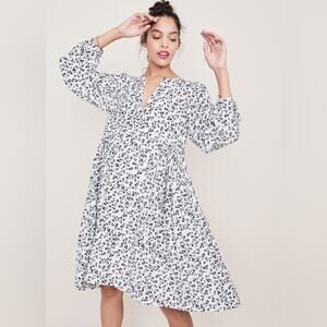 Hatch The Andrea Dress Ivory Garden Party White Black Ditsy Floral Silk Blend S